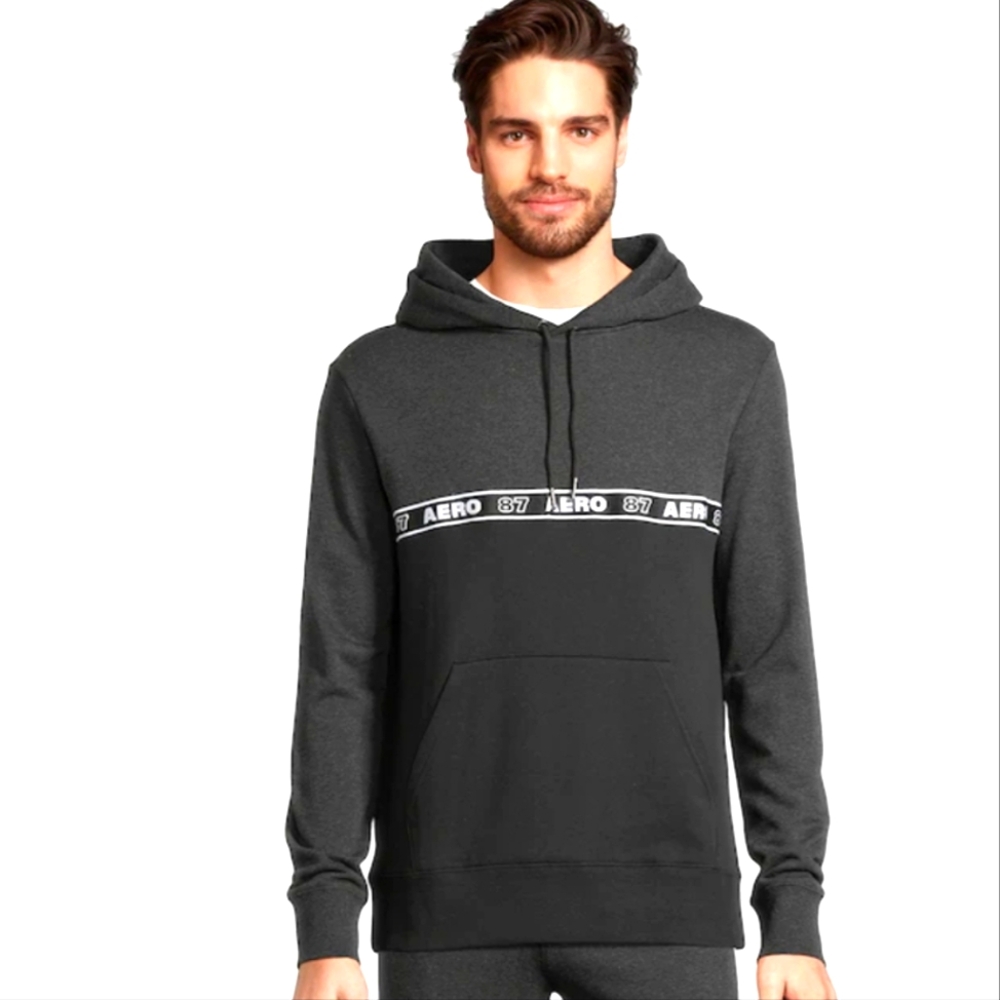New Aeropostale Men's Large Aero 87 Anthracite/Dark Black/Gray Aero Hoodie NWT